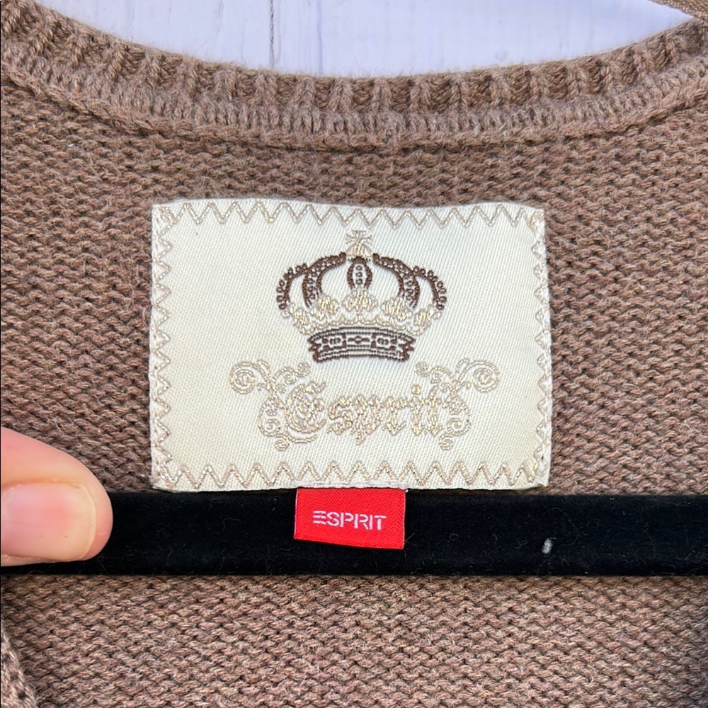 Vintage Esprit Brown Argyle V-Neck Sweater - Picture 2 of 5